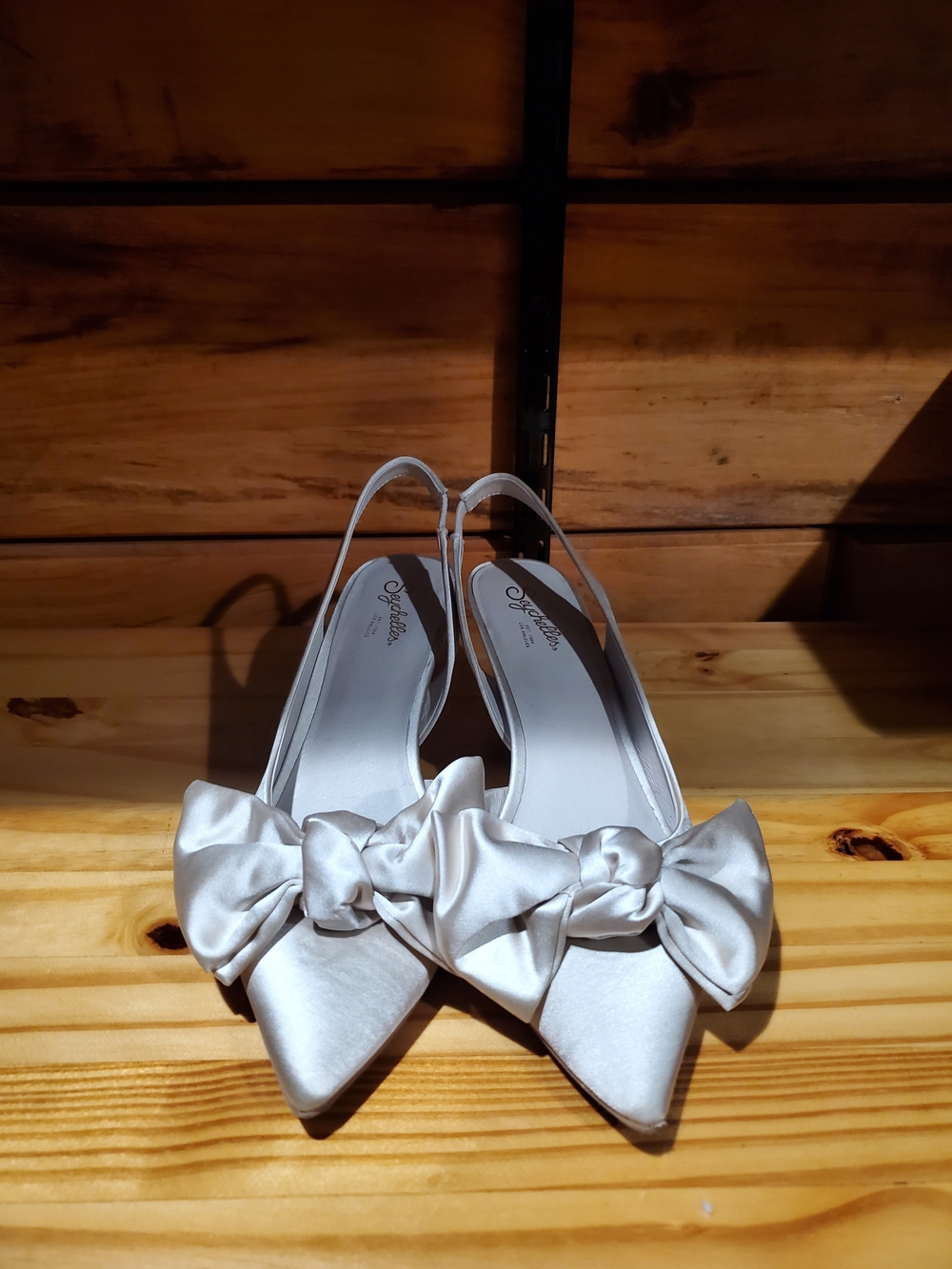 Elegant White Satin Bow Slingback Heels